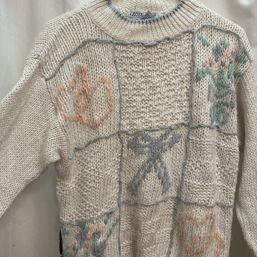 Cream Patchwork Knit Sweater
